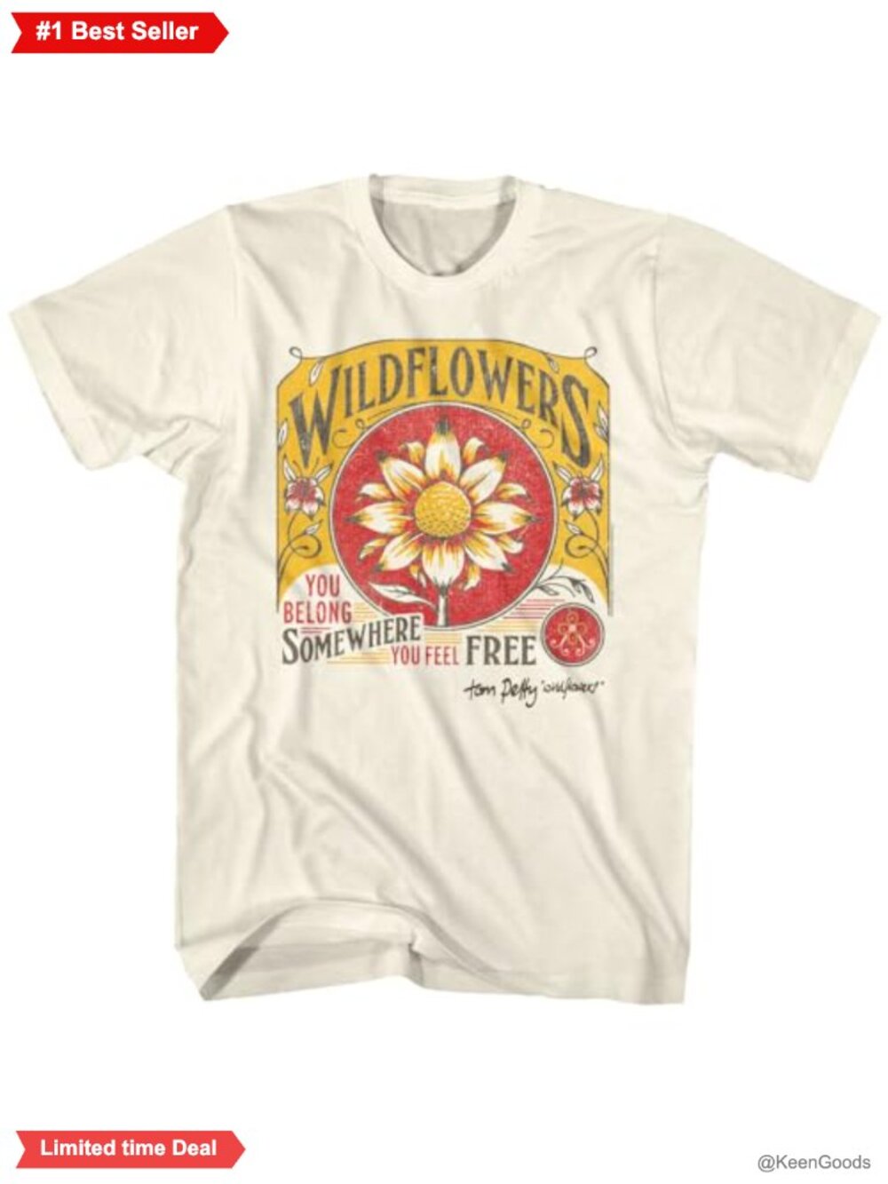 Tom Petty Wildflowers Graphic Band Tee 100% Cotton Unisex Crewneck